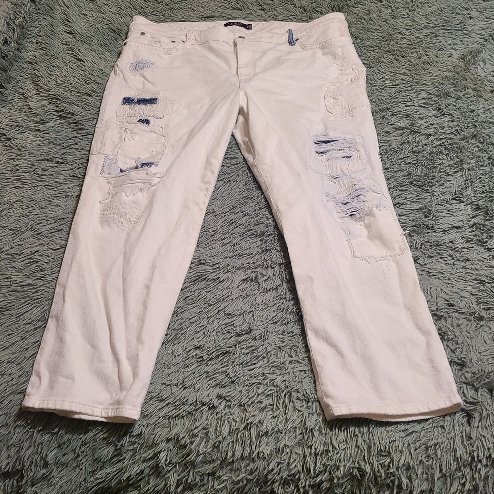 Lauren Ralph Lauren Distressed Patchwork Cropped Denim Jeans Women's‎ Plus 22W